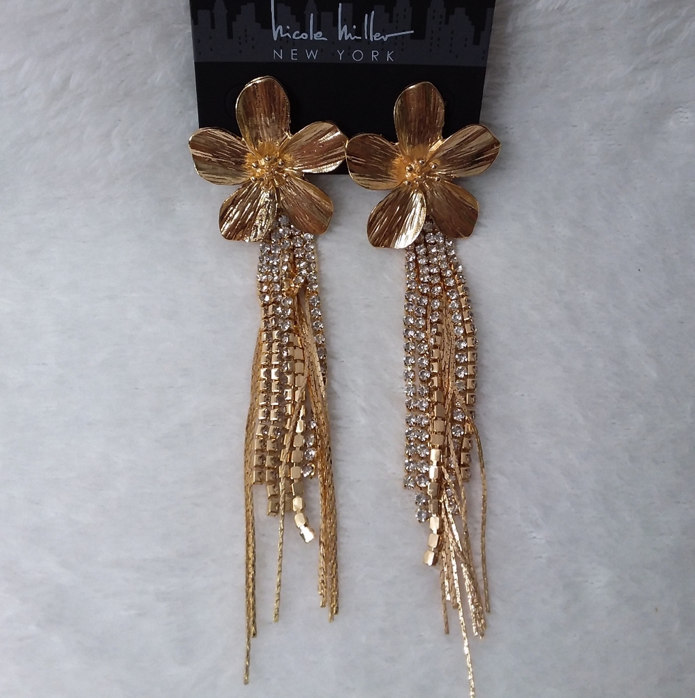 Multi-dangle Pierce Earrings Gold Tone Blossom Nicole Miller